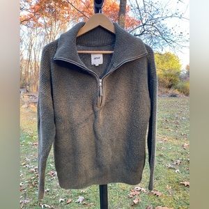 Aerie CozyUp Waffle Quarter Zip Sweater Olive color Size S/P